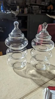 $12.99 • Buy 2 Vintage Glass Apothecary Stacking(3) Jars W/Lids