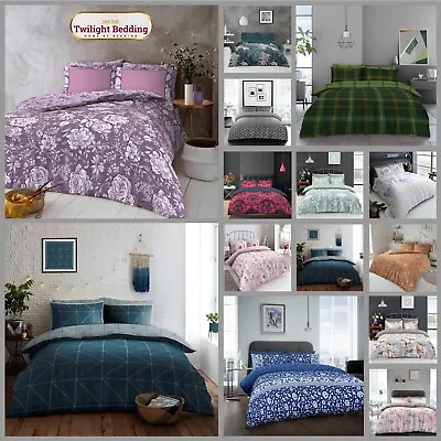 Complete Bedding Duvet Set With Fitted Bed Sheet 4 Pcs Reversible Quilt Covers • £17.49