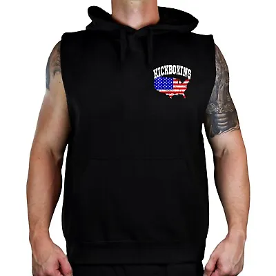 Men's Chest Kickboxing US Map Black Sleeveless Vest Hoodie Boxing MMA Fighting • $28.99