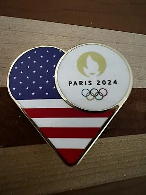 2024 Paris Olympics Pin Badge - Flag Heart With Logo - USA • $13.95