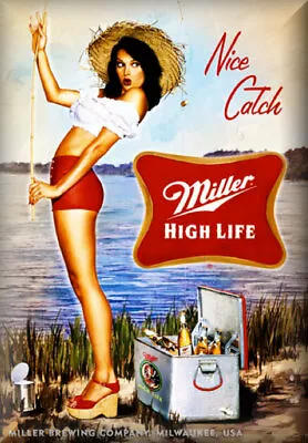 VINTAGE Miller High Life Beer Nice Catch Refrigerator Magnet 42 MIL Thick • $5.35