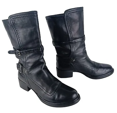 Miu Miu Womens Black Leather Straps Mid-Calf Biker Boots Size EU 39.5 • $117