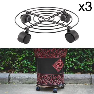3 Pcs Plant Pot Stand  Round Wheels Mover Trolley Plate Metal Stand Caddy Holder • £11.99