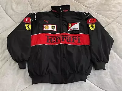 Unisex Adults F1 Team Racing Ferrari Jacket Black Embroidery Cotton Padded * • $66