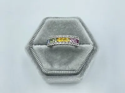 EFFY 14K White Gold Watercolors Rainbow Sapphire Diamond Ring Unsigned • $499.99