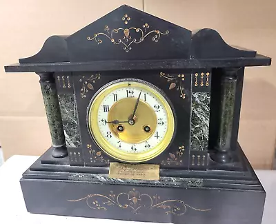 Antique Slate & Marble Mantle Clock Samuel Marti 4 Repair Beautiful French Clock • $150