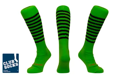 Green With Black Hoops Football Rugby Hockey Socks • £8