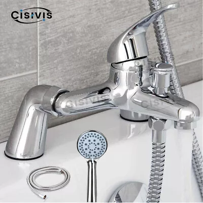 Luxury Bathroom Chrome Sink Bath Filler Tap Shower Mixer Taps With Hand Held Set • £20.99