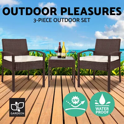$218.95 • Buy Gardeon Outdoor Furniture 3 Piece Wicker Chairs Set Lounge Setting Patio Cushion