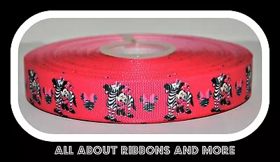 7/8 Inch Minnie Mouse With Zebra Hot Pink Grosgrain Ribbon-1  Yd • $0.99