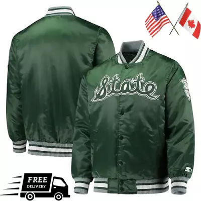 Green Michigan State Spartans O-Line Varsity Full-Snap Soft Satin Jacket For Men • $98.99