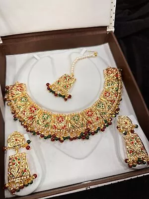 Indian Punjabi Royal Gold Necklace Pearl Jewellery With Mangtikka Set For Women • $30