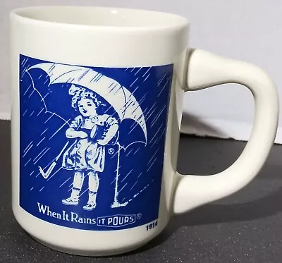 Morton Salt When It Rains It Pours Girl With Umbrella Coffee Mug 1914 LOGO • $13.19