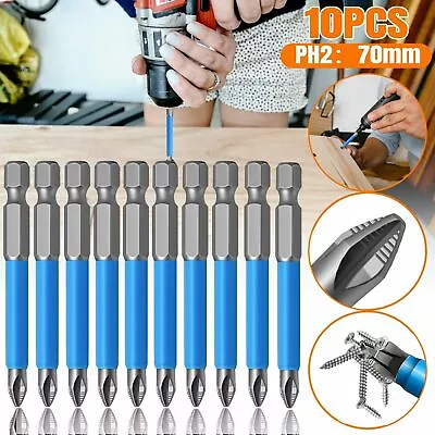 10Pcs 1/4  Magnetic Hex Shank Anti-slip PH2 Phillips Screwdriver Drill Bits 70mm • $8.99