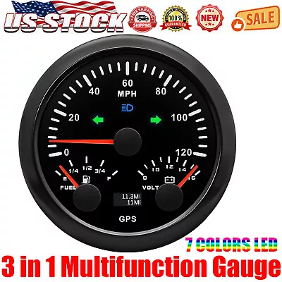 85MM 3 IN 1 GPS Speedometer 120MPH With Fuel Level 240-33ohm Voltmeter For Boat  • $63.69