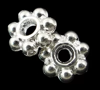 🎀 SALE 🎀 100 Silver Daisy Flower 6mm Spacer Beads For Jewellery Making • £2.39