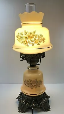 Vintage Lamp Gone With The Wind Beige Cased Glass Floral Hurricane 3-Way • $55.99