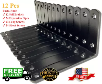 12Pcs Shelf L Shape Metal Wall  Bracket 5 Inch Black Heavy Duty Floating Shelves • $23.13