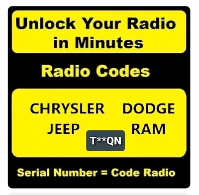 Chrysler ✅ Jeep✅ Ram✅ Dodge✅ Radio Unlock Code✅  T**qn✅ T0myd✅ Tm9✅ T00be✅a2c✅  • $6.99