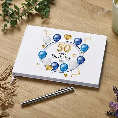 Personalised 50th Birthday Guestbook 80 Lined Pages With Blue Balloon GB-209 • £15.99