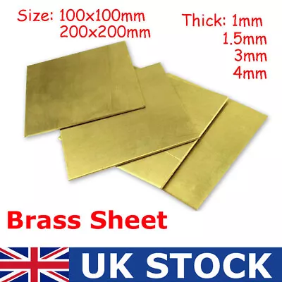 100x100mm 200x200mm Brass Metal Thin Sheet Foil Plate 1mm/1.5mm/3mm/4mm Thick UK • £14.39