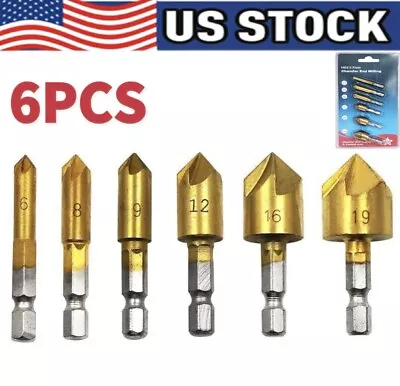 6× Chamfer Countersink Deburring Drill Bit Set Crosshole Cutting Metal Tool Kit • $8.28