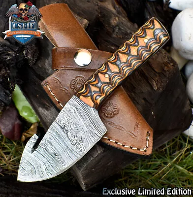 CSFIF Forged Skinner Knife W/Gut Hook Twist Damascus Hard Wood Hiking Unique • $8.50