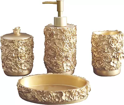 Gold Bathroom Accessories SetRose Design Bathroom SetFarmhouse Bathroom Decor • $170.99
