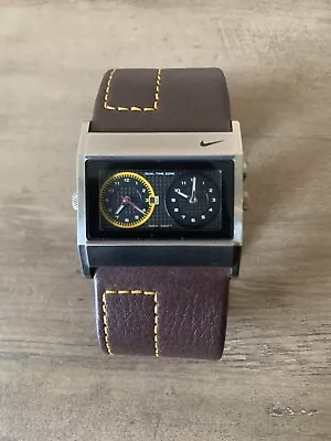 Nike Oregon Mens Double Analog Watch Stainless Steel Leather WA0054 WORKING • $189