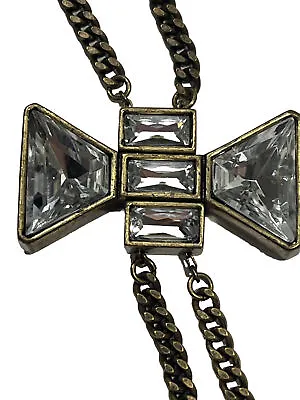 Vintage MARC JACOBS Rare Crystal Bow Chain Necklace Brass • $40