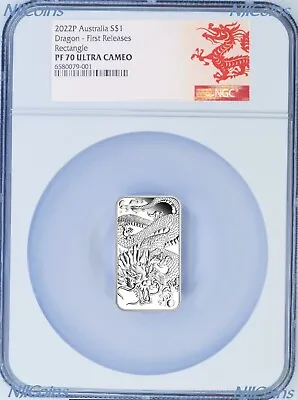 $133.99 • Buy 2022 PROOF Dragon 1oz .9999 Silver Rectangular $1 Dollar Bar COIN NGC PF 70 FR