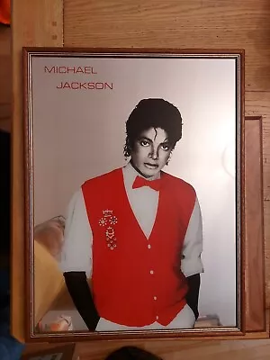 Vintage 1980s Wood Frame Glass Picture Wall Mirror Michael Jackson Large 64x49cm • $62.22