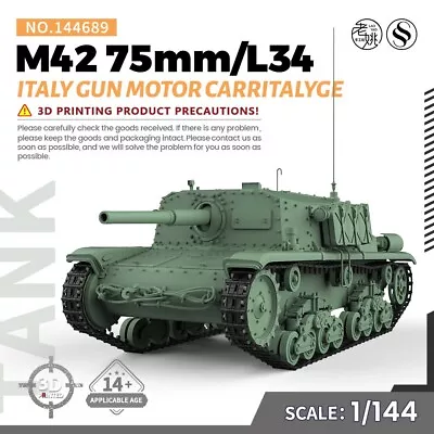 SSMODEL WOT WT 25mm Military Model Kit Italy M42 75mm/L34 Gun Motor CarrItalyge • $5.99