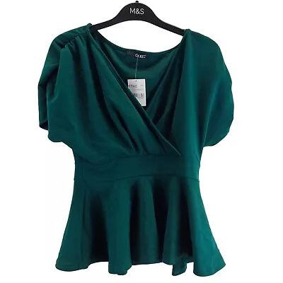 Quiz Clothing Womens Blouse Green V-neck Short Sleeve Size 8 New • £12.99