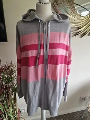 M&S Collection Grey / Pink Knit Zip Front Cardigan Pullover Large • £9.99