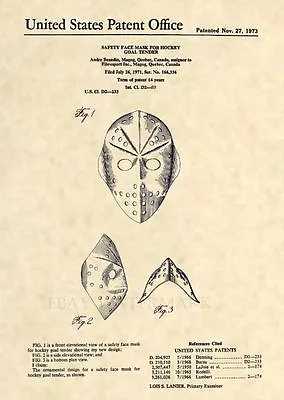 Vintage Goalie Hockey Mask US Patent Art Print- NHL Jason Voorhees Horror 111 • $12.77