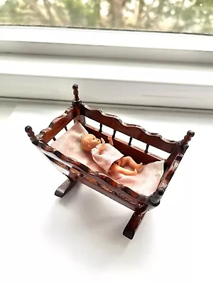 Vintage Victorian Baby Cradle Crib Wood Walnut  Finish 1:12 Scale • $13
