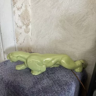 Mid 20th Century Chartreuse Green Ceramic Panther TV Lamp • $225