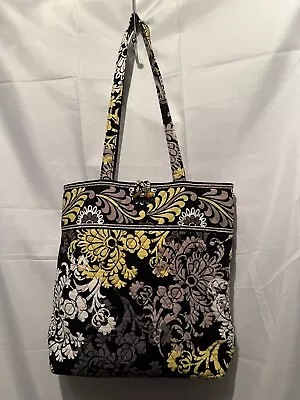 Vera Bradley Baroque Tote Purse Bag Quilted Black White Yellow Gray 14”x 13”x 4” • $12.99