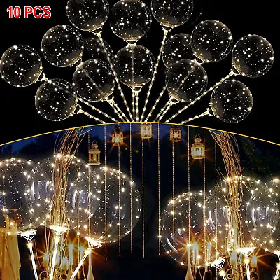 10x LED Bobo Balloons 20 Inch Light Up With Sticks Warm White Wedding Party Deco • $17.57