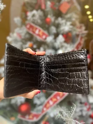 Black Real Crocodile Back Skin Leather Double Side Bifold Wallet Men Free Ship ! • $38