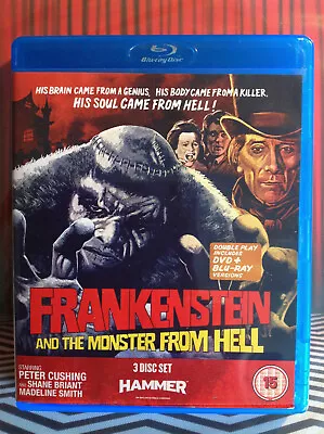 FRANKENSTEIN AND THE MONSTER FROM HELL (Blu-ray & DVD) 3-Disc. Hammer HORROR • £10