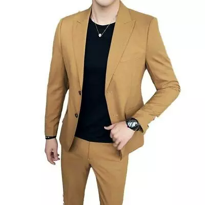 $120.99 • Buy Men's Korean Business Casual 2PCS Suit Jacket Pants Slim Fit Blazer New Fashion 
