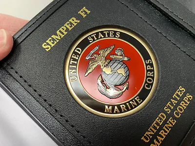 Semper Fi US Marine Corps Medallion Mens Black Leather Tri Fold Billfold Wallet • $29.99