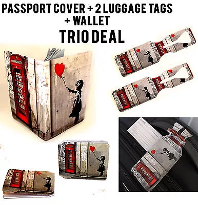 £4.99 • Buy Balloon Girl Passport Cover + 2 Luggage Tags + Credit Card Wallet Id