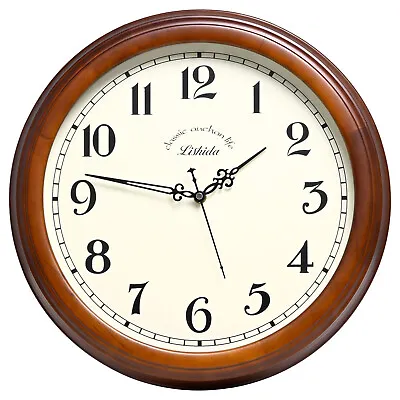 $79.99 • Buy 16'' 40CM Classic Solid Wood Wall Clock Silent Retro Vintage Round Non-Ticking