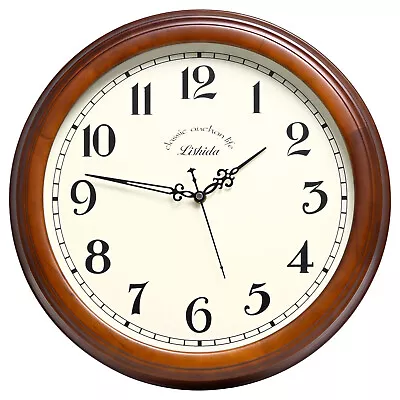 16'' 40CM Classic Solid Wood Wall Clock Silent Retro Vintage Round Non-Ticking • $79.99