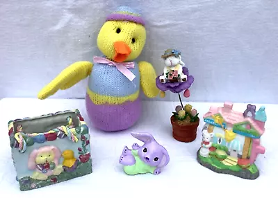 $10 • Buy Lot Of 5 Easter Decor Bunny Rabbits Eggs Basket Pastels Knick Knack Chick Table
