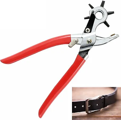 REVOLVING TURRET PLIERS LEATHER PUNCH 6 Sizes HOLE WATCH STRAP BELT BAND CANVAS • £4.95