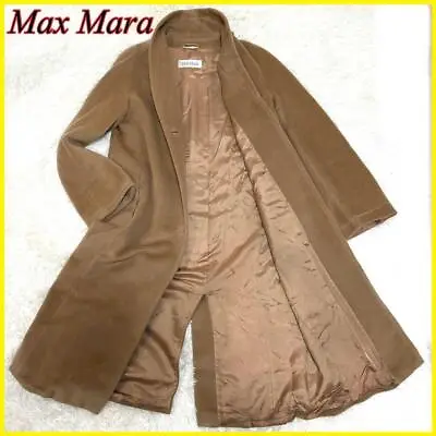 Max Mara Long Coat White Tag Wool Cashmere Blend Brown 42 XL Women From Japan • $283.40